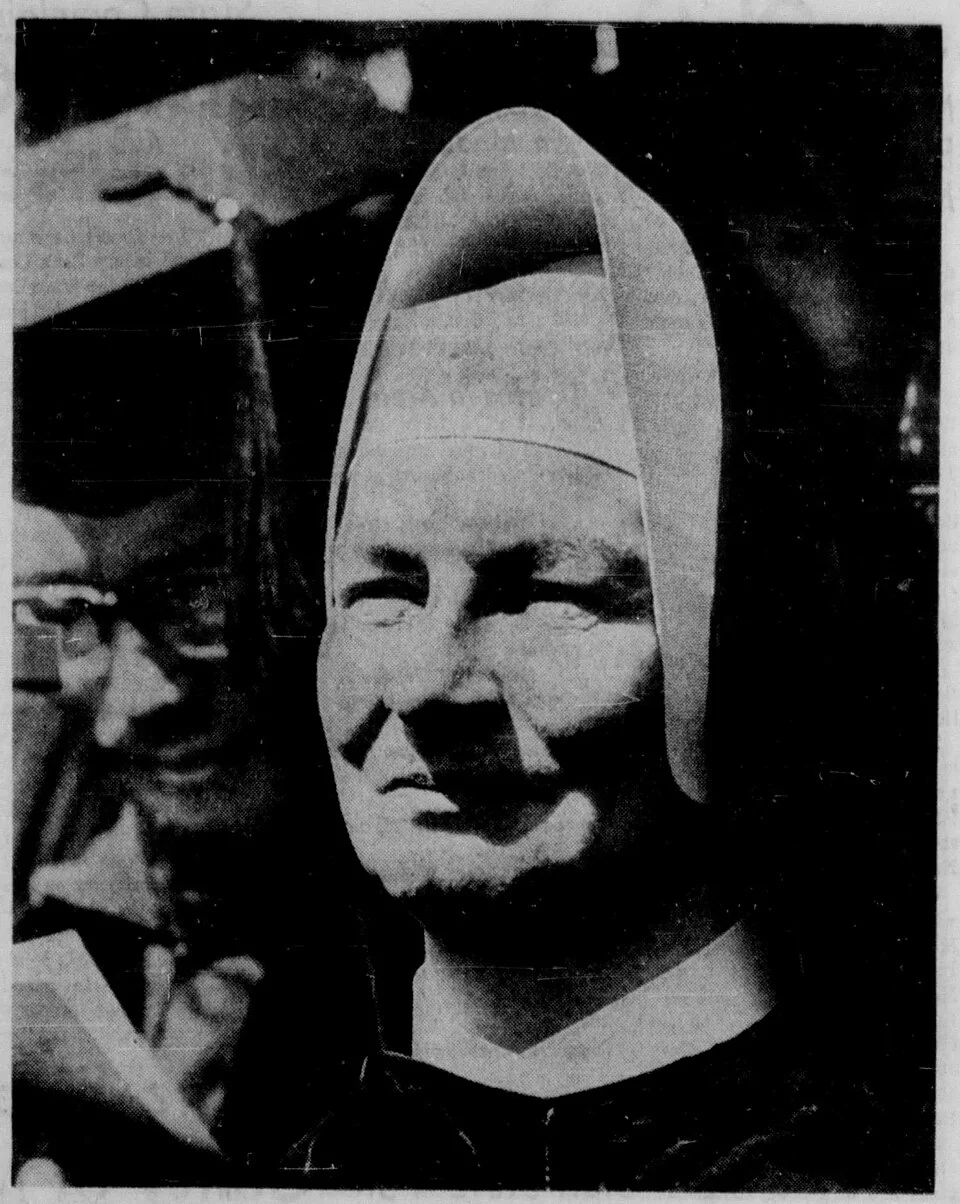 Black and white graduation photograph of Sister Mary Kenneth Keller in her religious habit.