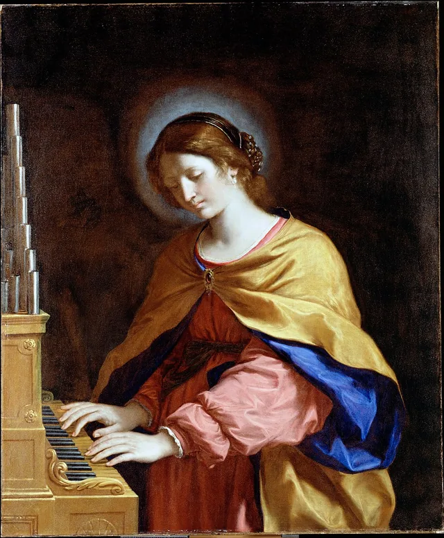 Saint Cecilia at the organ, painted by Guercino in 1649, in the Dulwich Picture Gallery.