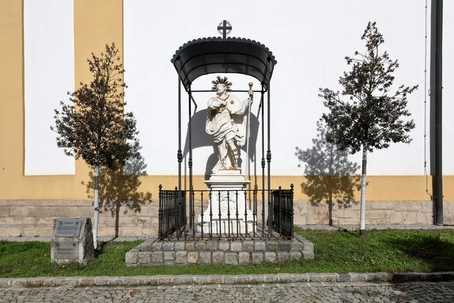The 1739 public monument to Saint Coloman in Stockerau, photographed on 20 October 2024.